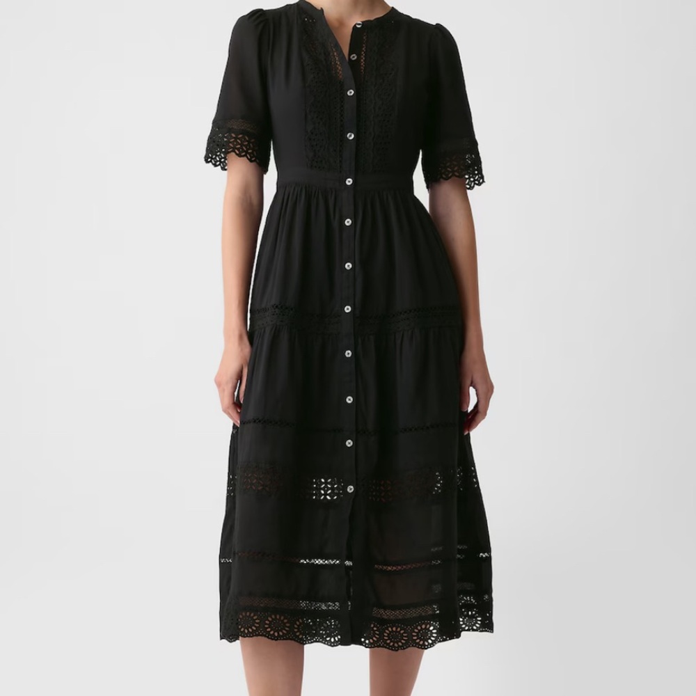 Gap Lace Button-Up Midi Dress XS petite Black